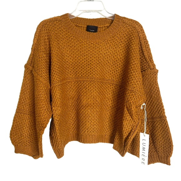 LUMIERE ACRYLIC SWEATER WITH DROP SHOULDER CROPPED STYLE LONG SLEEVE SIZE MEDIUM - Picture 1 of 8